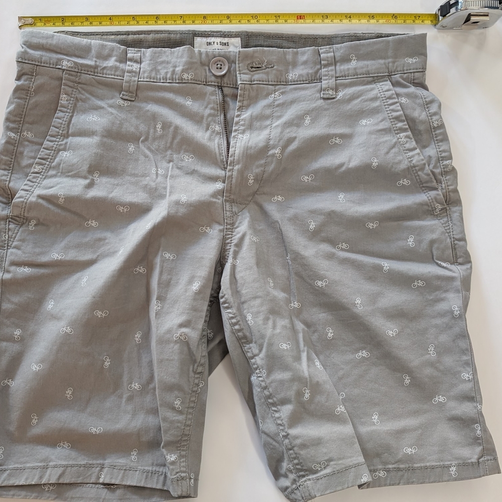 Men's Gray Shorts with Bicycle Print